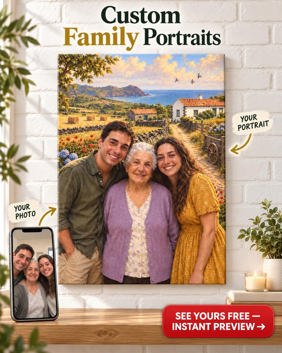 The Fields Back Home Custom Family Portrait from Photo | Hometown Portrait Gift