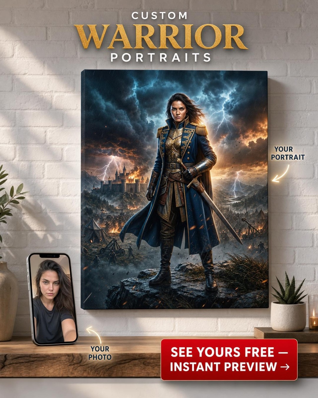 Fantasy Warrior Portrait: Legendary Armor Canvas