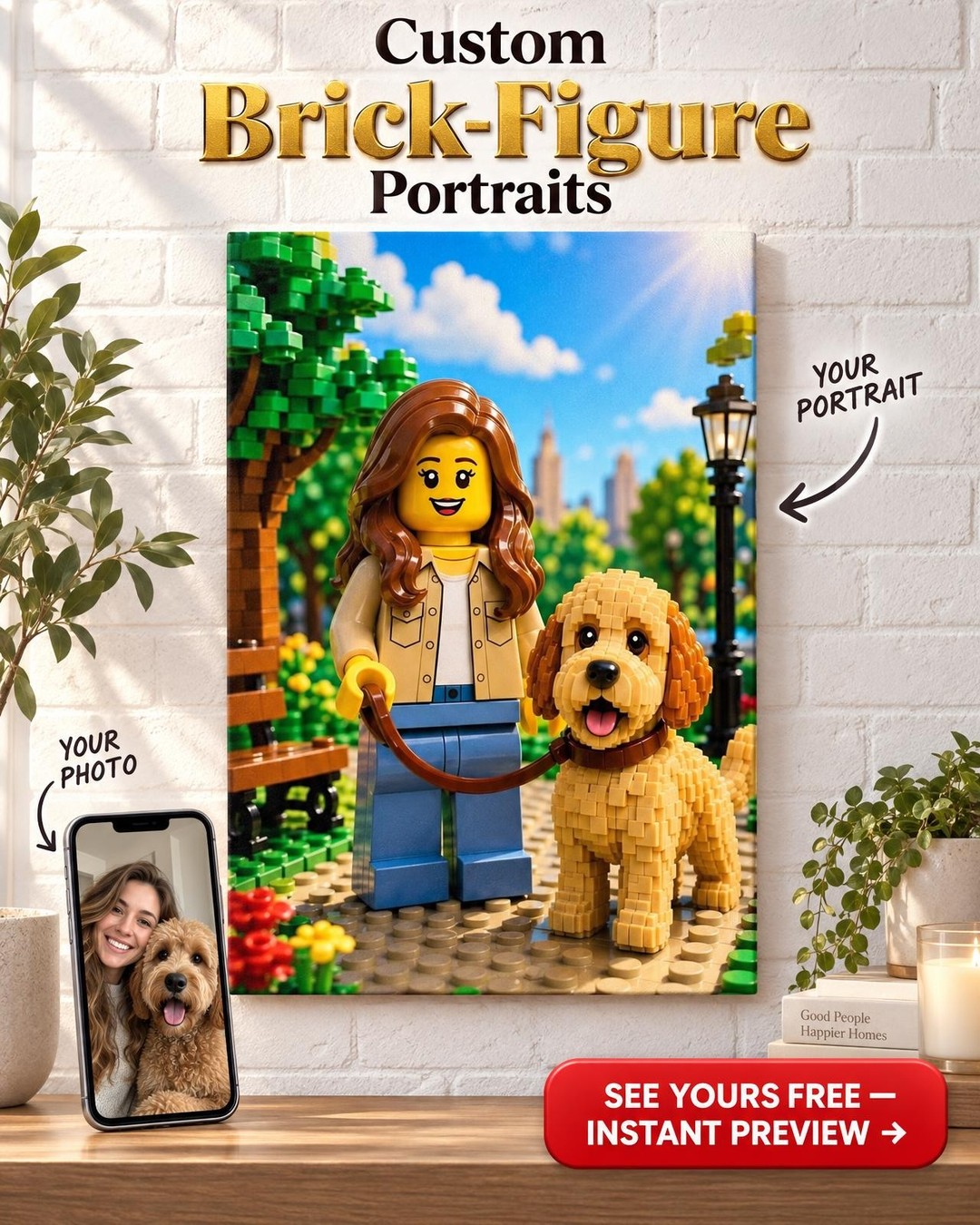Custom Brick-Figure Portrait for Dog Owners