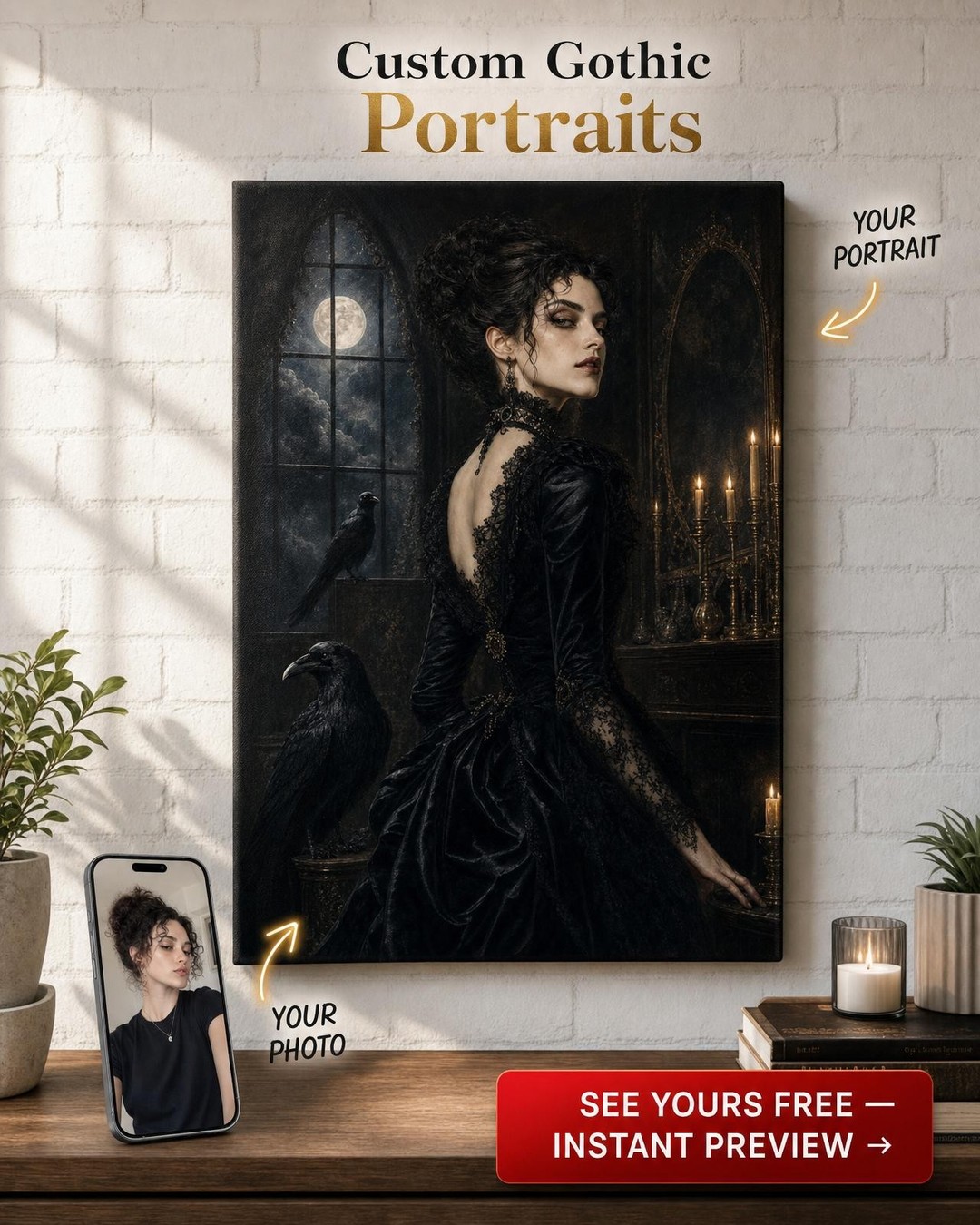 Victorian Vampire Custom Portrait from Photo | Personalized Canvas Gift