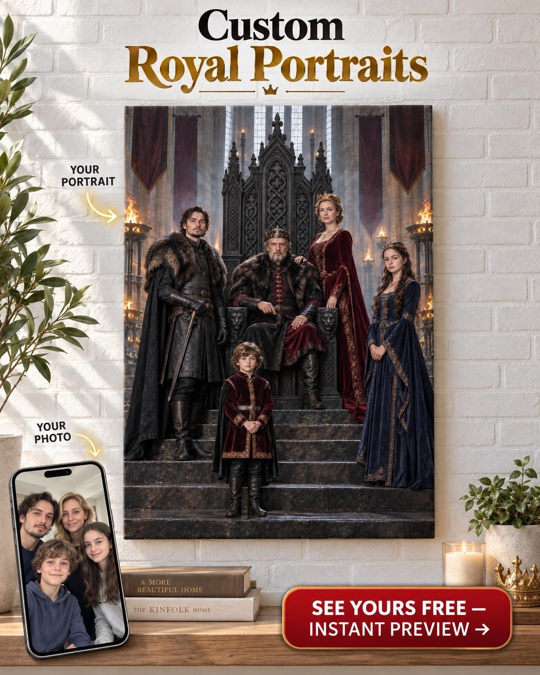Royal House Family Custom Portrait from Photo | Personalized Fantasy Portrait Gift