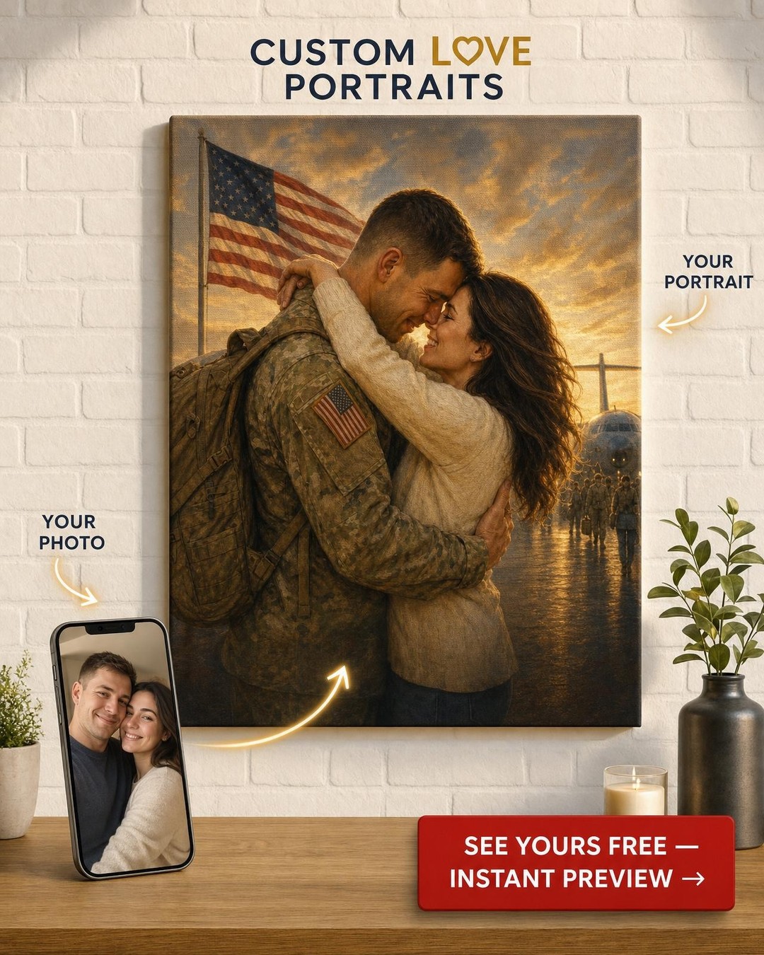 Custom Military Couple Portrait - Unique Keepsake