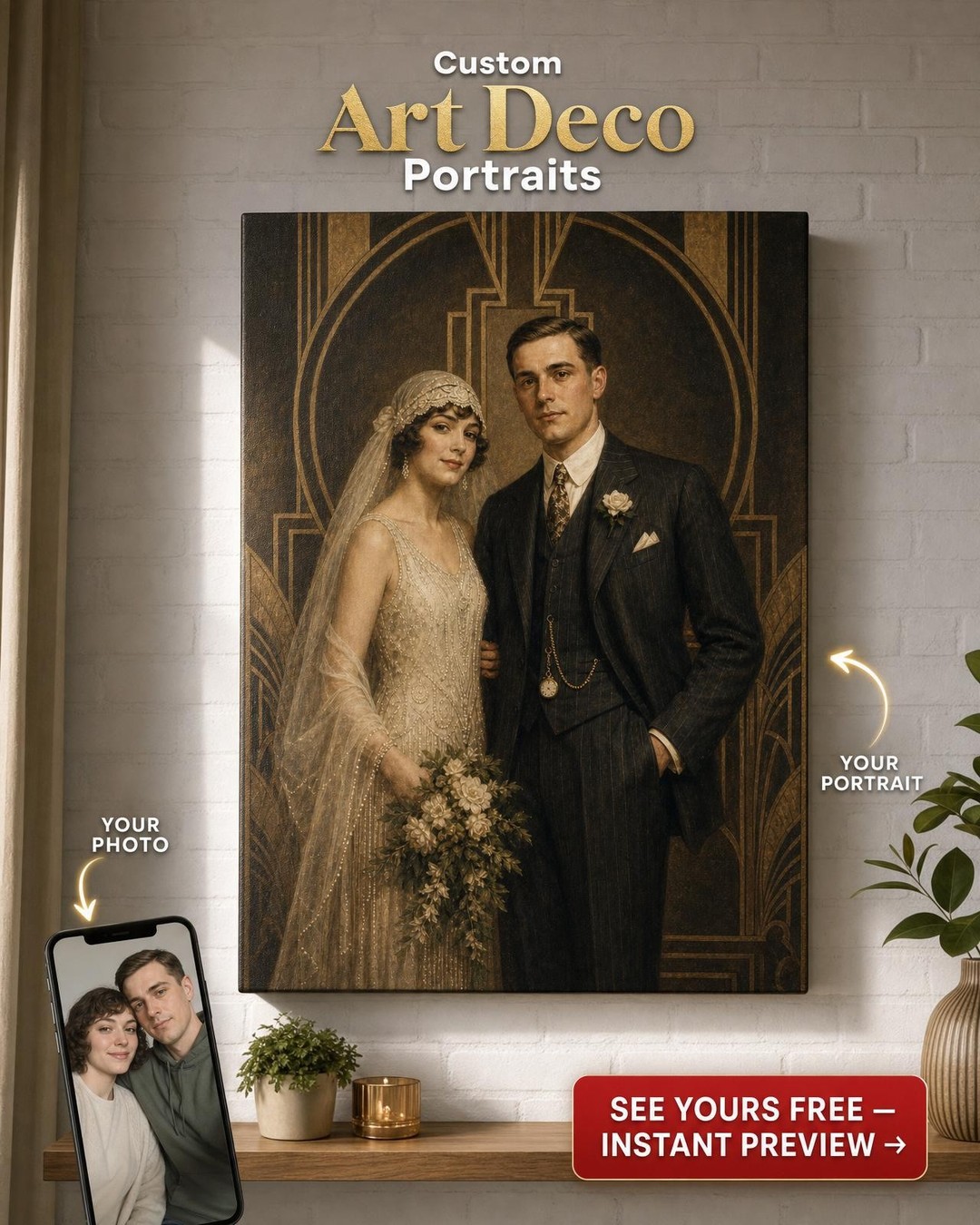 Elegant Vintage Wedding Portrait Canvas