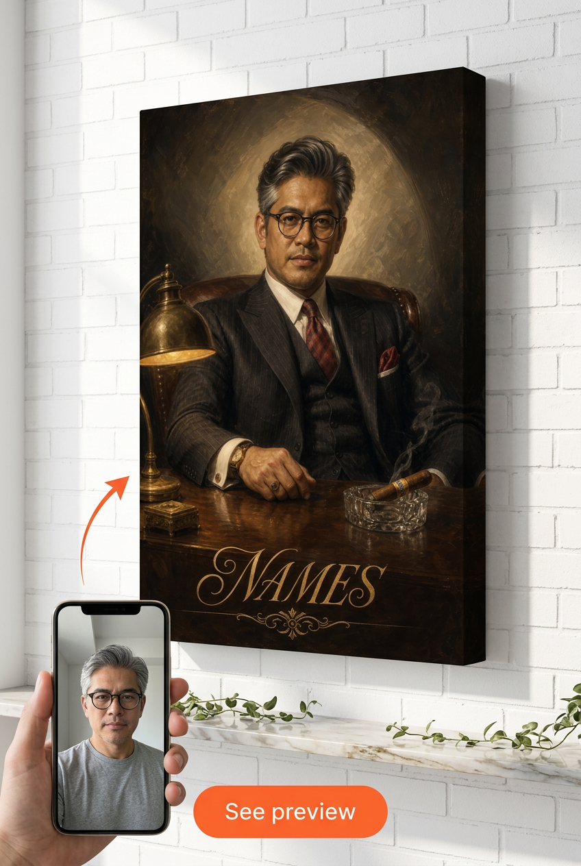 Custom 1940s Hollywood Mogul Power Portrait from Photo | Personalized Undefined Gift