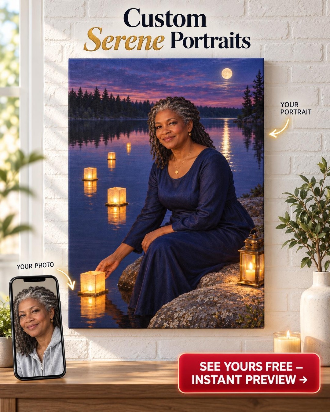 Lanterns on the Water Custom Portrait from Photo | Personalized Slow Living Gift
