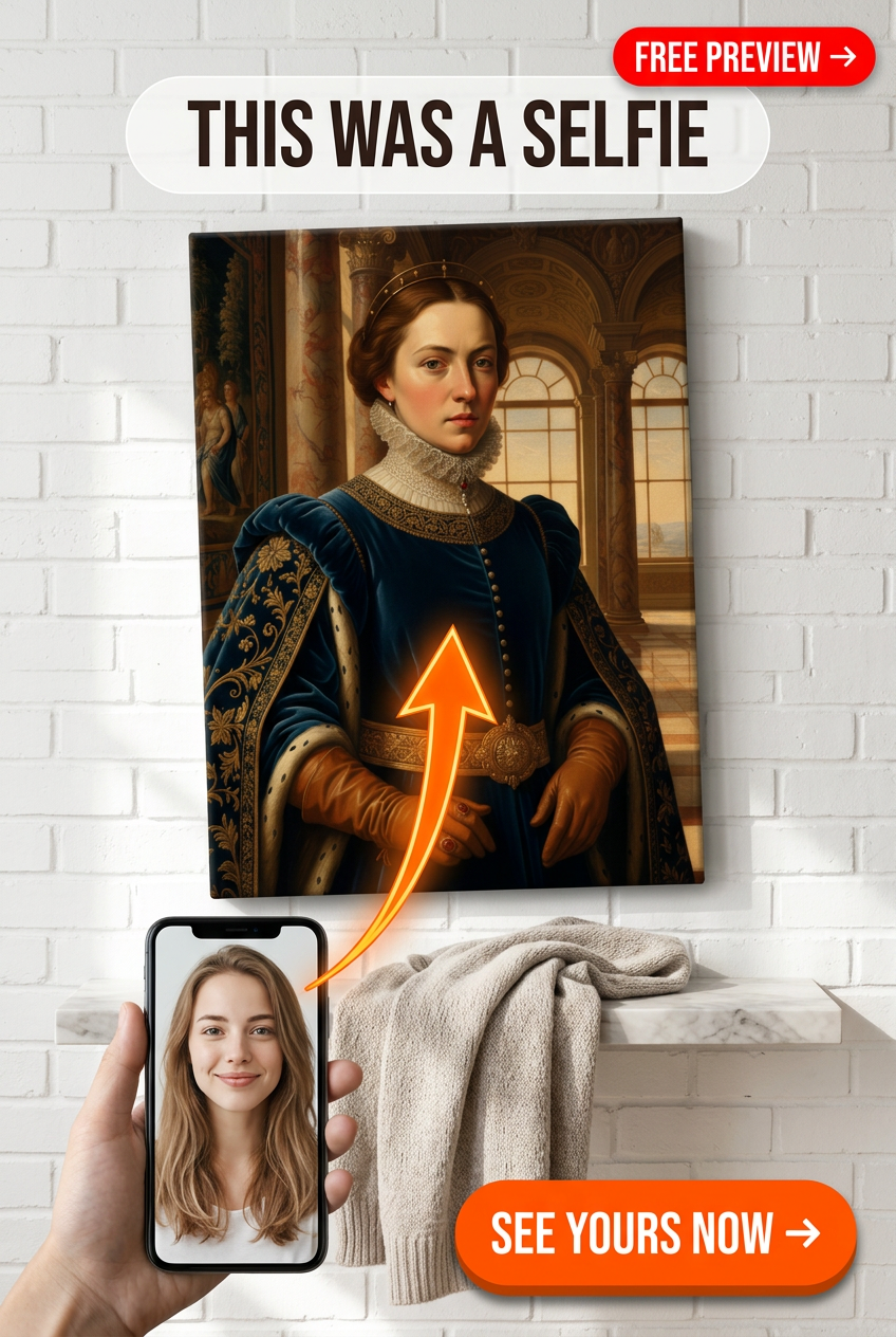 Custom Royal Woman Portrait — Regal Crown & Throne Canvas