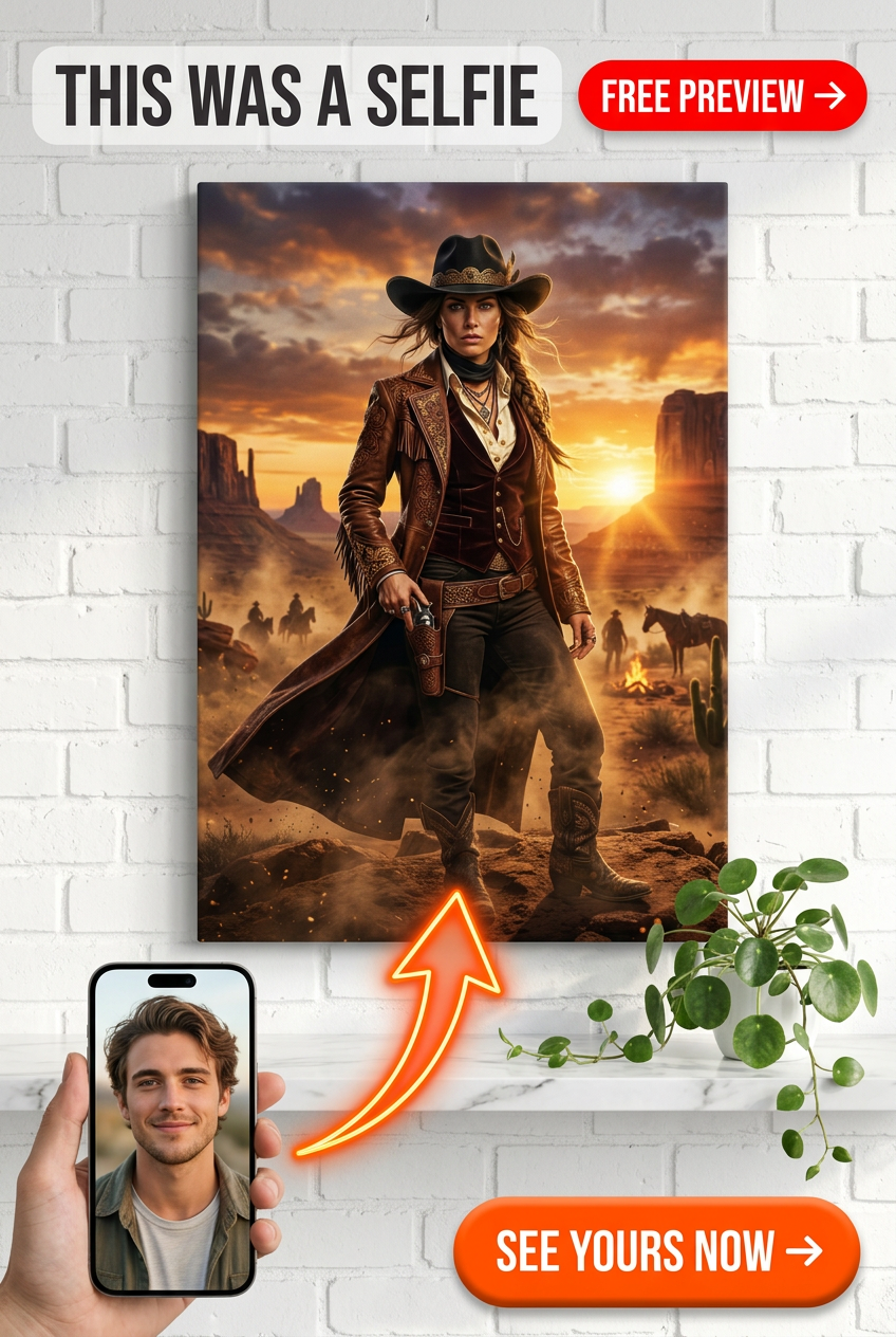 Custom Cowboy Man Portrait — Heroic Desert Legend Canvas