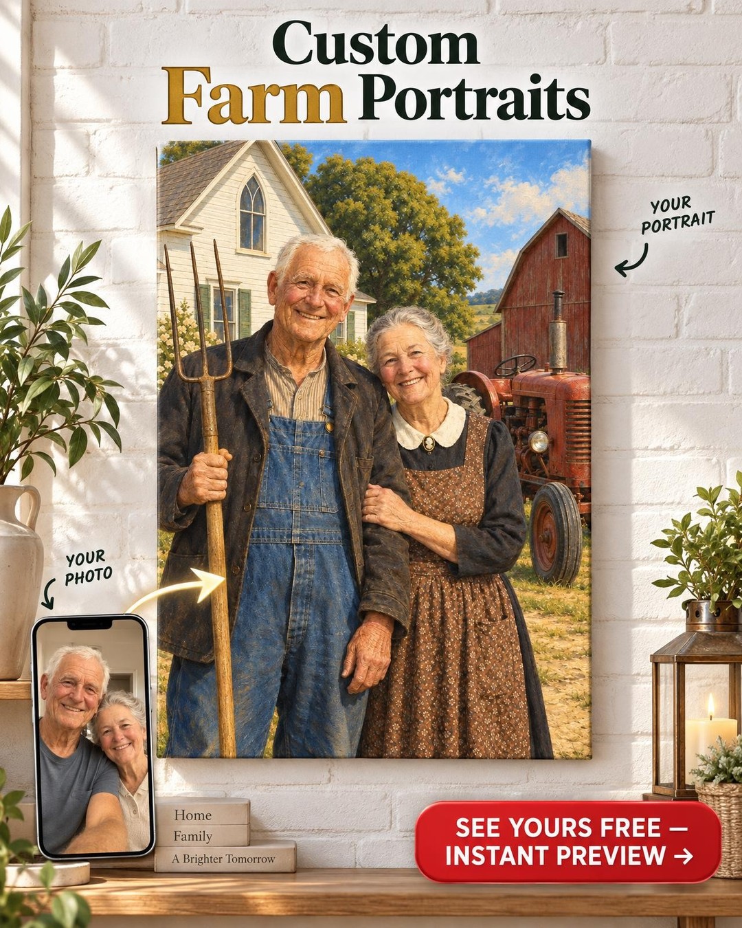 Farmhouse Gothic Custom Portrait from Photo | Personalized Family Farm Gift
