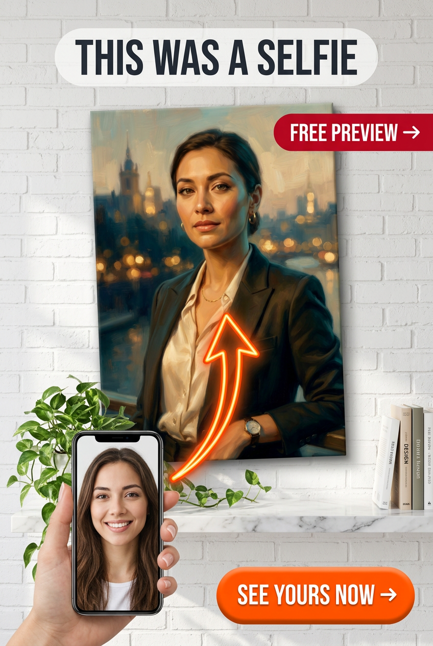 Custom Impressionist Woman Portrait — Regal City Skyline Canvas