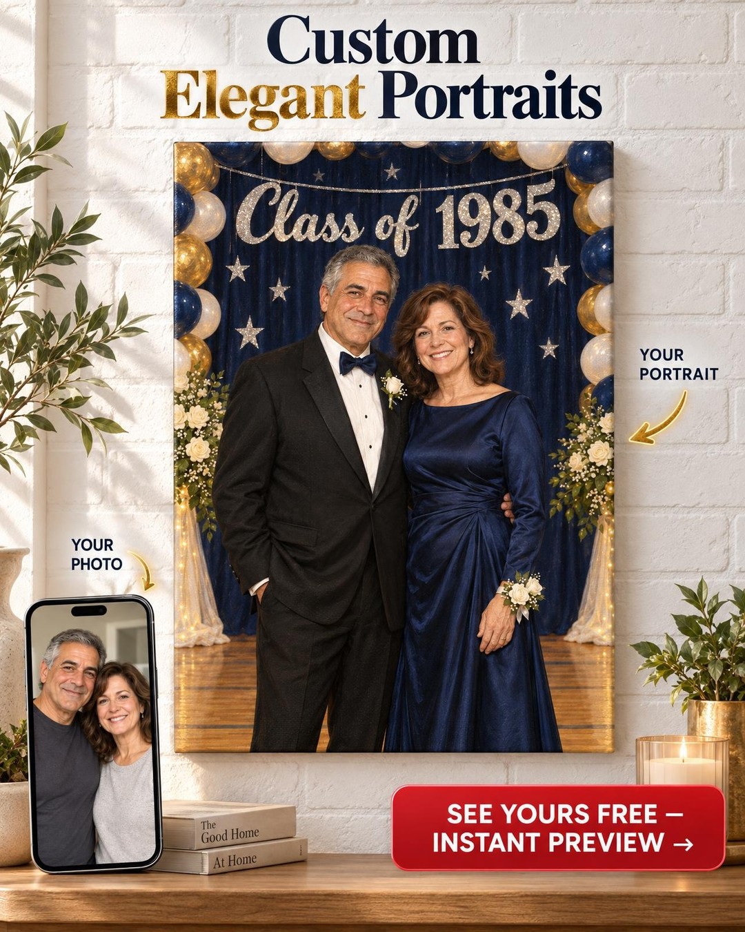 Class of Your Year Prom Couple Custom Portrait from Photo | Personalized Prom Portrait Gift