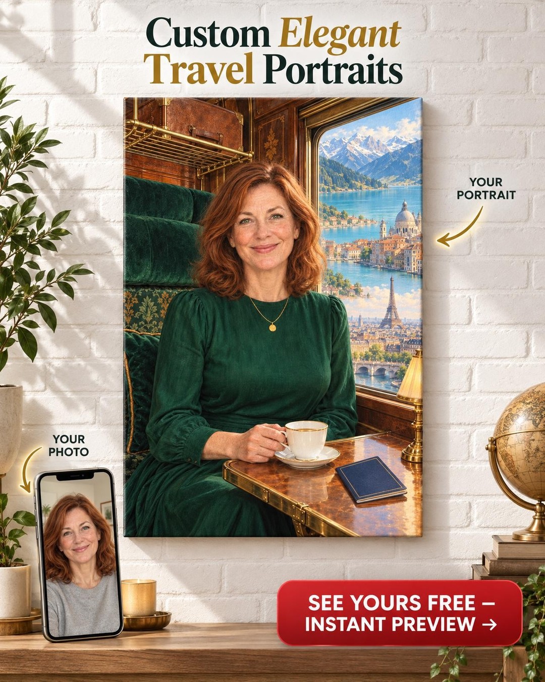 Window-Seat Travel Custom Portrait from Photo | Personalized Solo Travel Gift