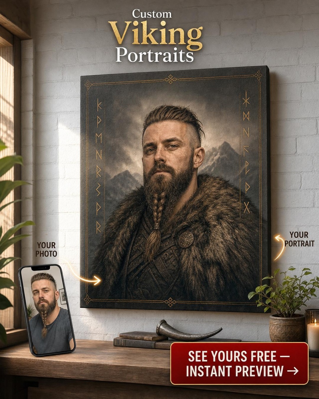 Viking Raider Bounty Poster Custom Portrait from Photo | Personalized General Gift