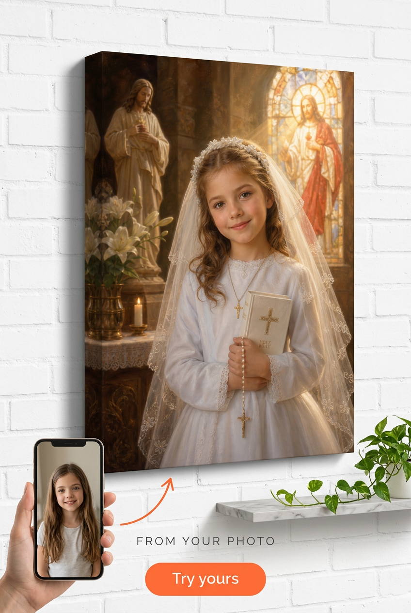 Custom Religious Single Girl Portrait — Serene Faith Canvas from Photo