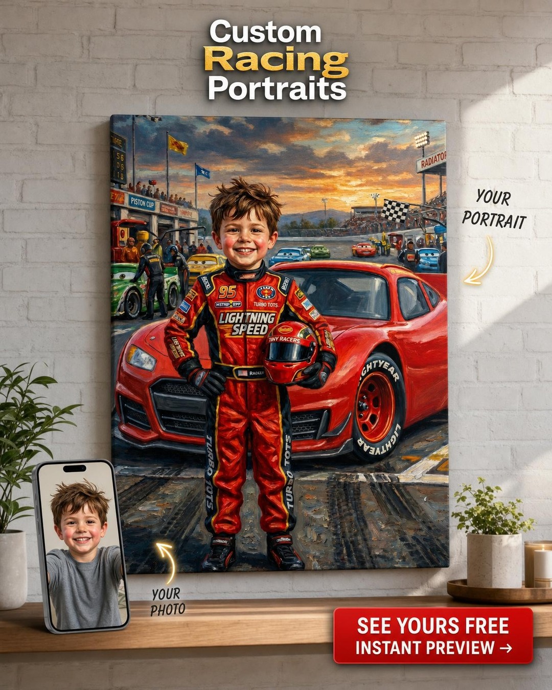 Race Car Driver Custom Portrait from Photo | Personalized Canvas Gift
