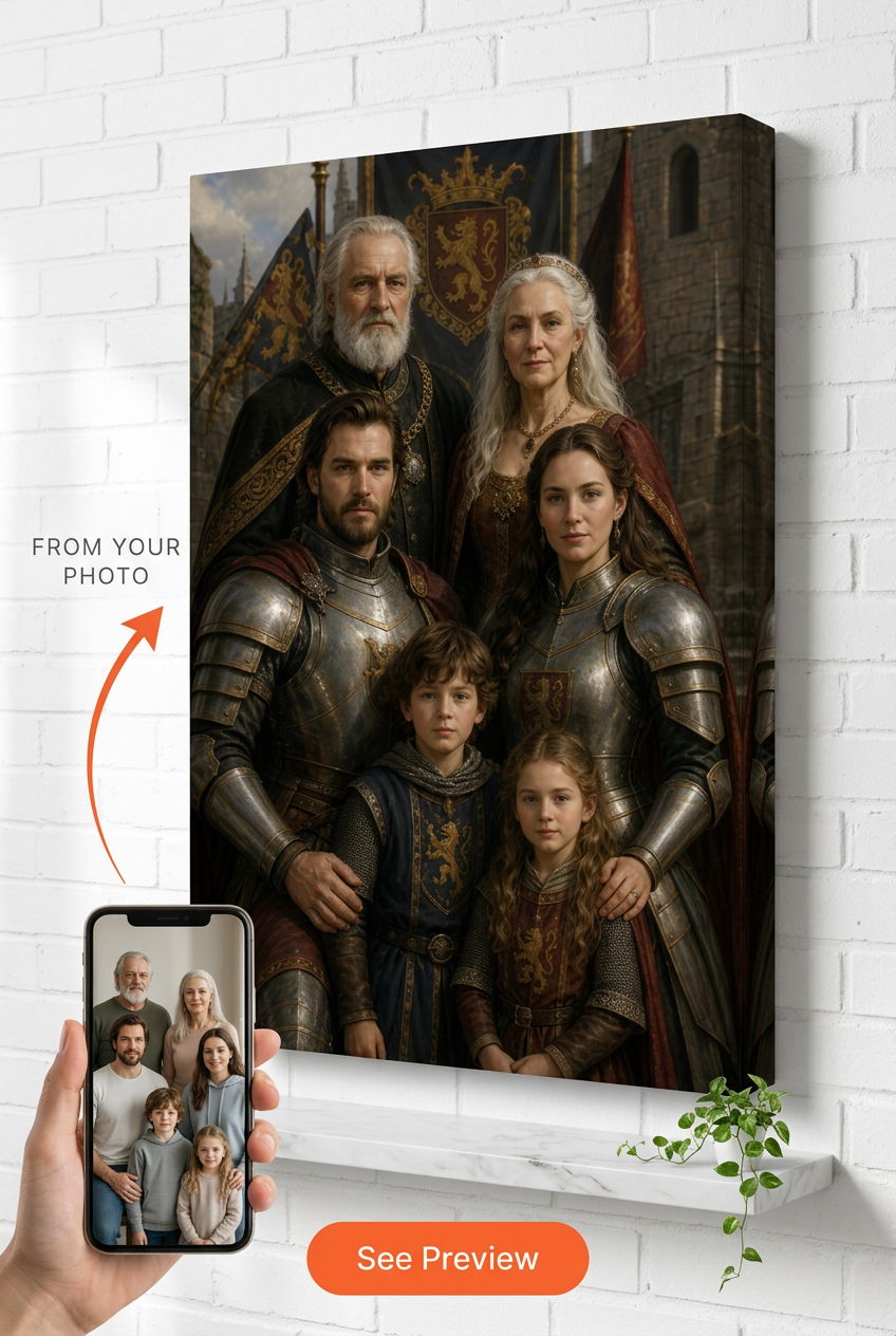 Custom Knight Family Portrait — Regal Castle Canvas from Photo