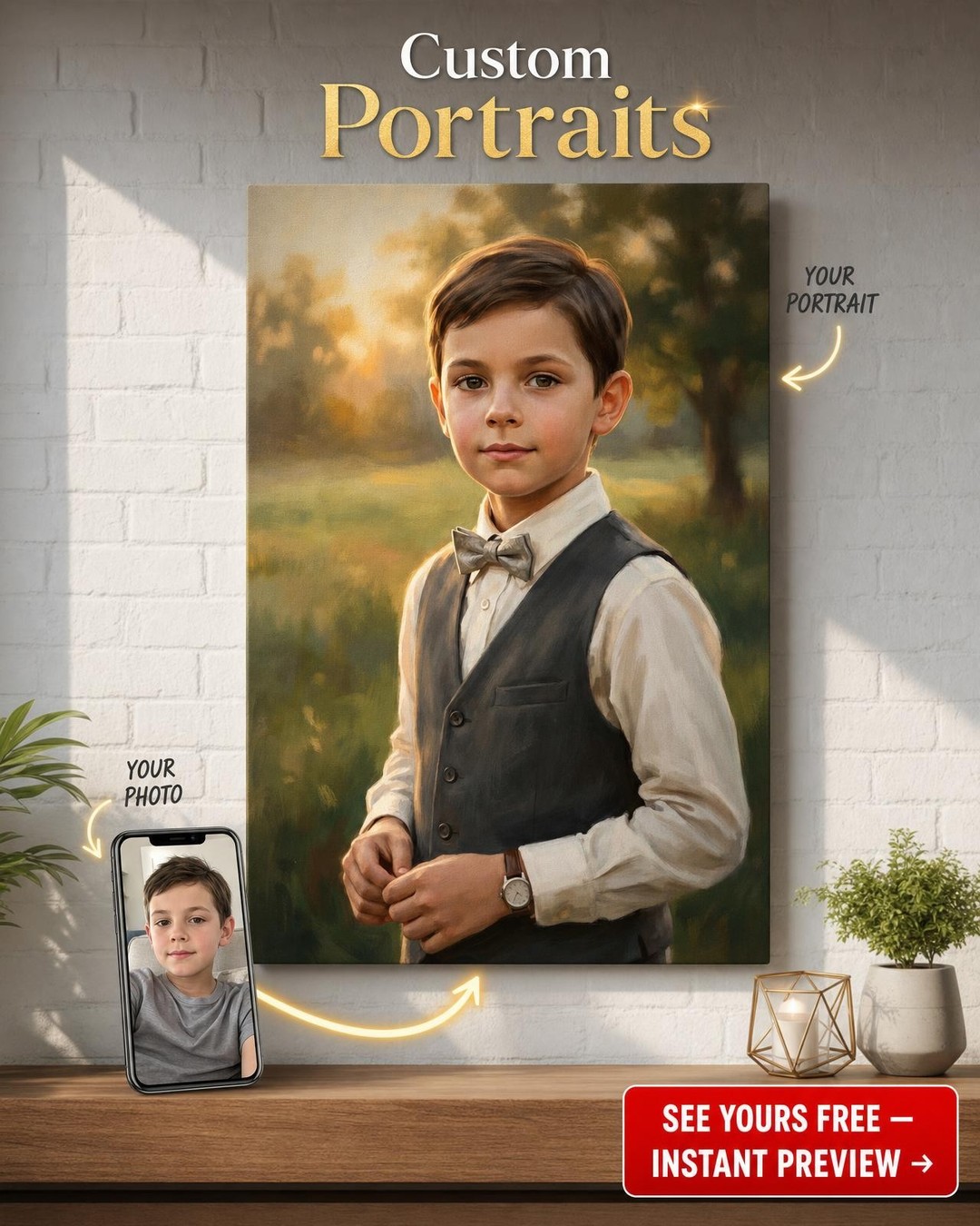 Custom Forest Boy Portrait — Regal Canvas from Photo