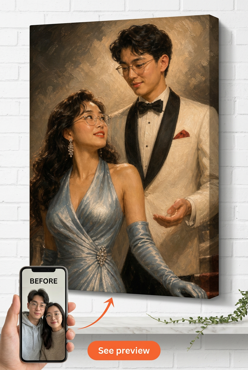Custom 1940s Hollywood Grand Staircase Portrait from Photo | Personalized Undefined Gift