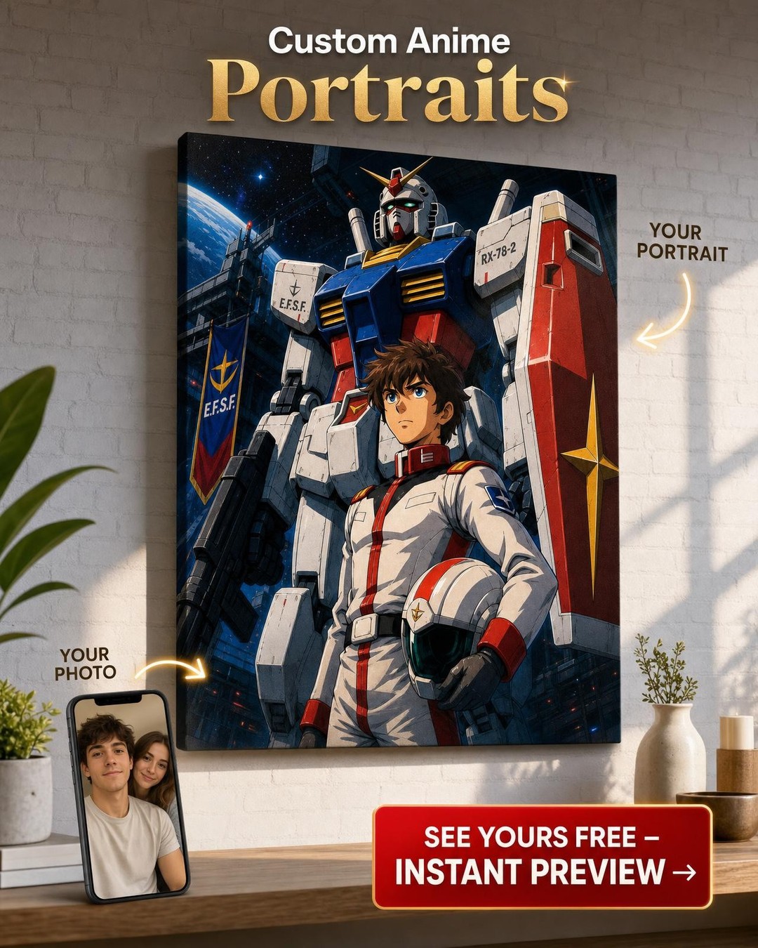 Custom Anime Mecha Pilot Portrait — AI-regenerated portrait personalized with na