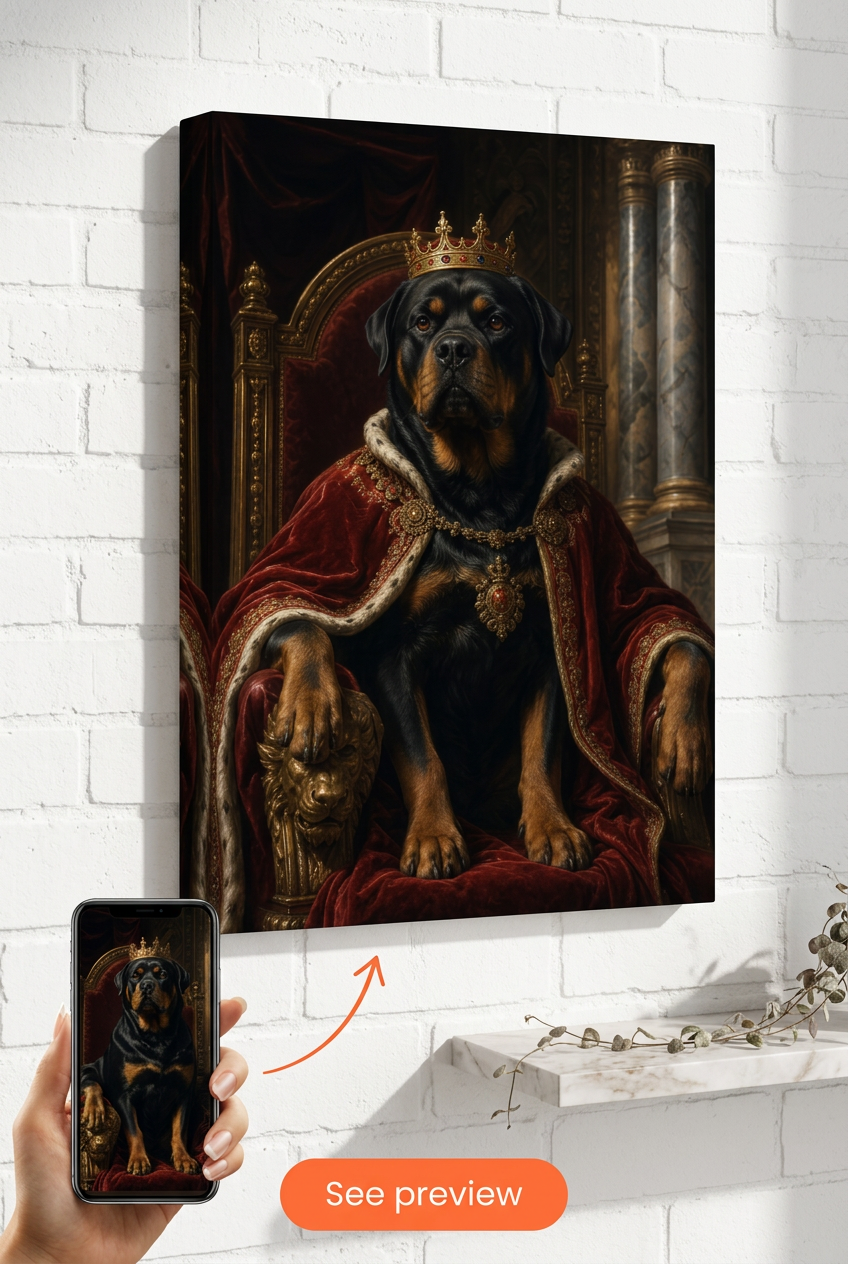Custom Royal Dog Portrait — Regal Pet Canvas from Photo