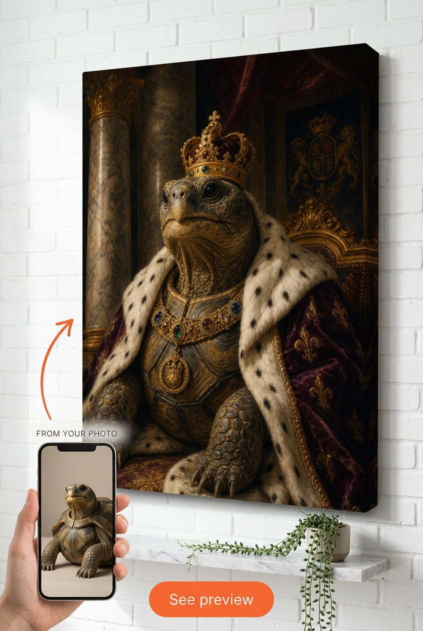 Custom Royal Cat Portrait — Regal Throne Canvas from Photo