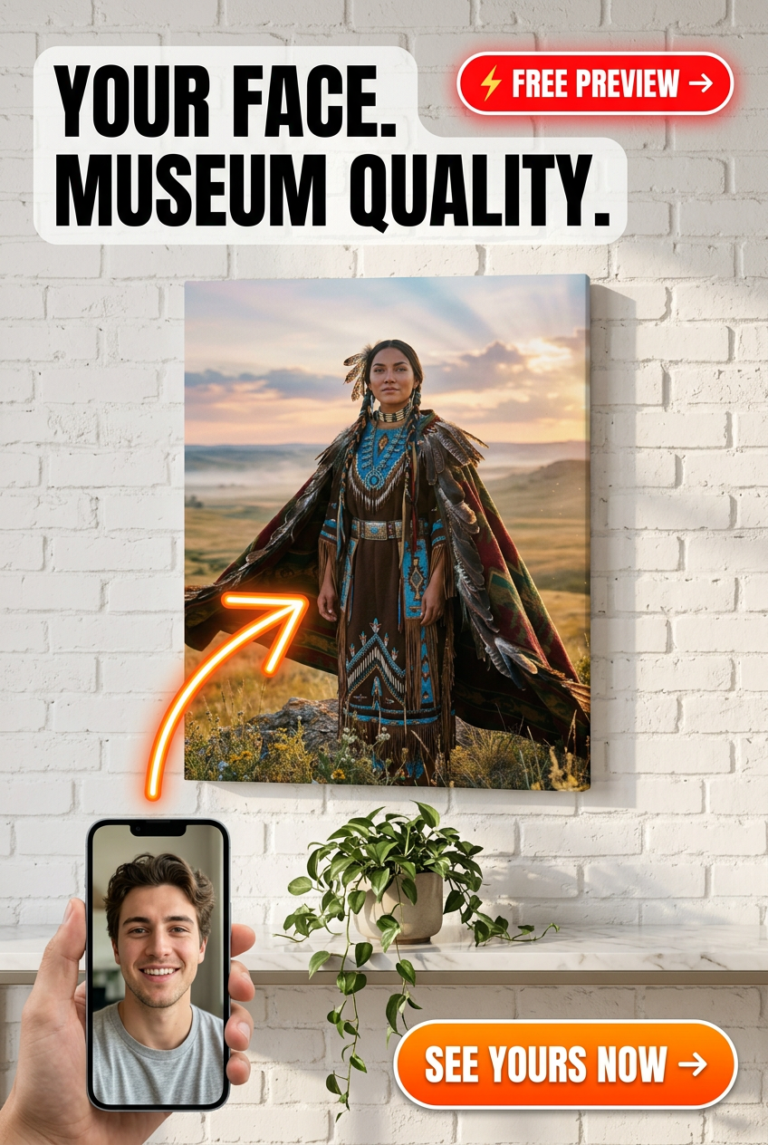 Custom Fantasy Woman Portrait — Regal Cloak & Sunset Canvas
