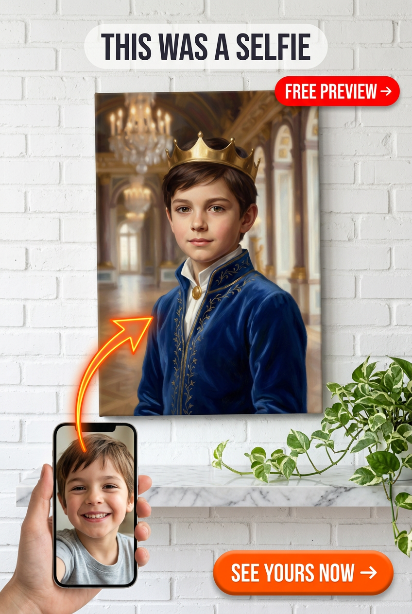 Custom Royal Boy Portrait — Regal Palace Canvas from Photo