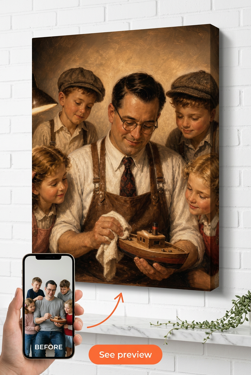 Custom 1940s Hollywood Workshop Dad Portrait from Photo | Personalized Gift