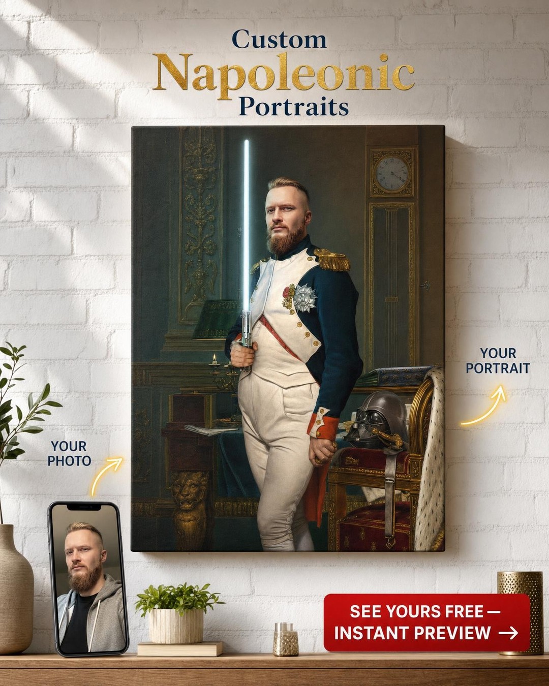 Regal Historical Military Sci-Fi Custom Portrait from Photo | Personalized Canvas Gift