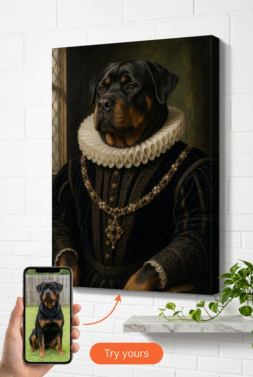 Custom Renaissance Dog Portrait — Regal Pet Canvas from Photo