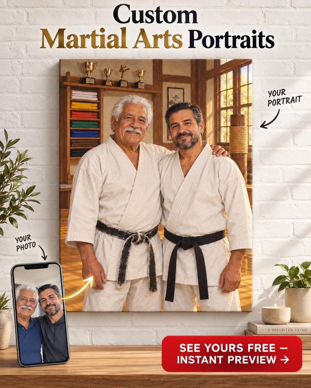 Two Generations Martial Arts Custom Portrait from Photo | Personalized Canvas Gift