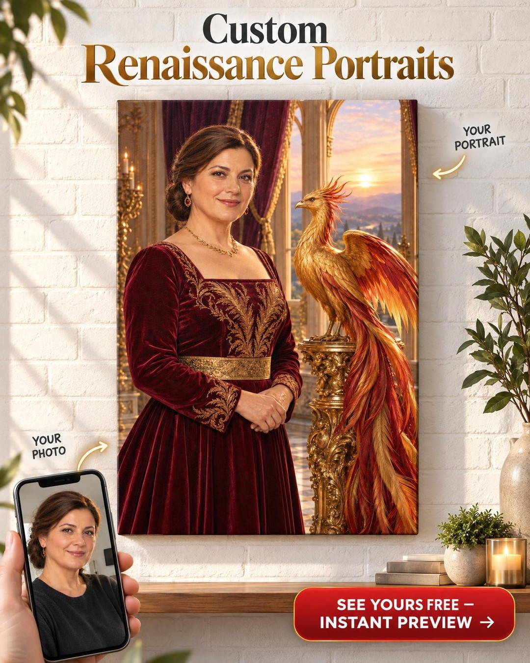 Phoenix Queen Custom Portrait from Photo | Personalized For Her Gift