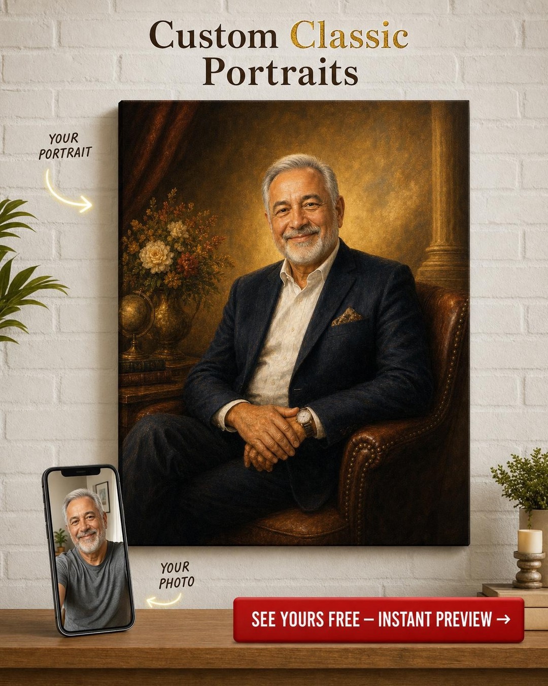 Custom Birthday Single-Man Portrait — Regal AI Art from Photo