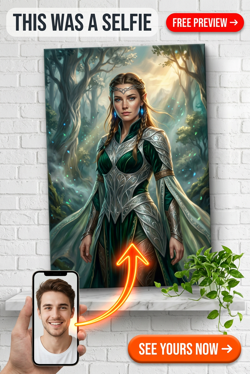 Custom Fantasy Man Portrait — Heroic Armor & Magic Canvas
