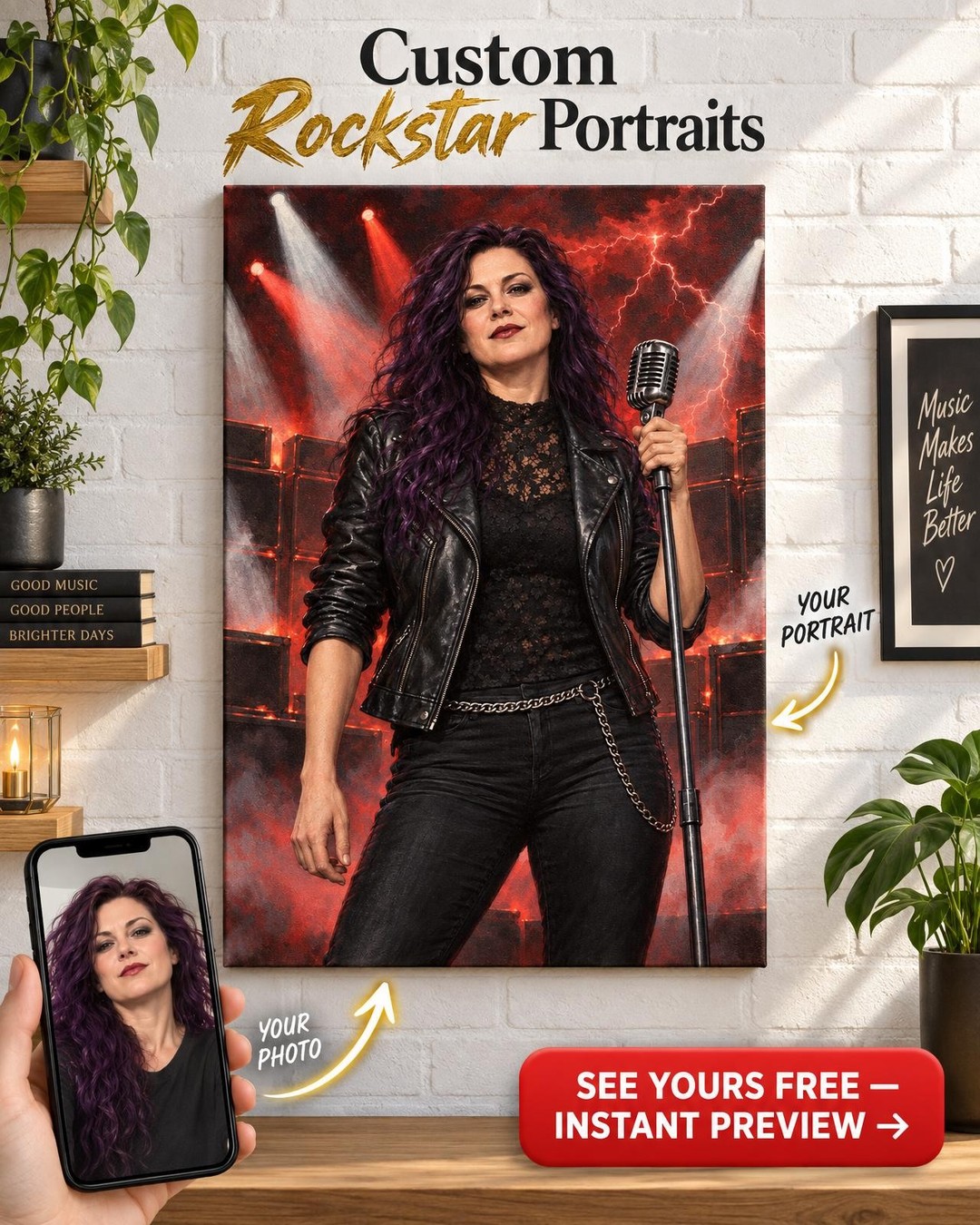 Metal Queen Custom Portrait from Photo | Personalized Gothic Portrait Gift