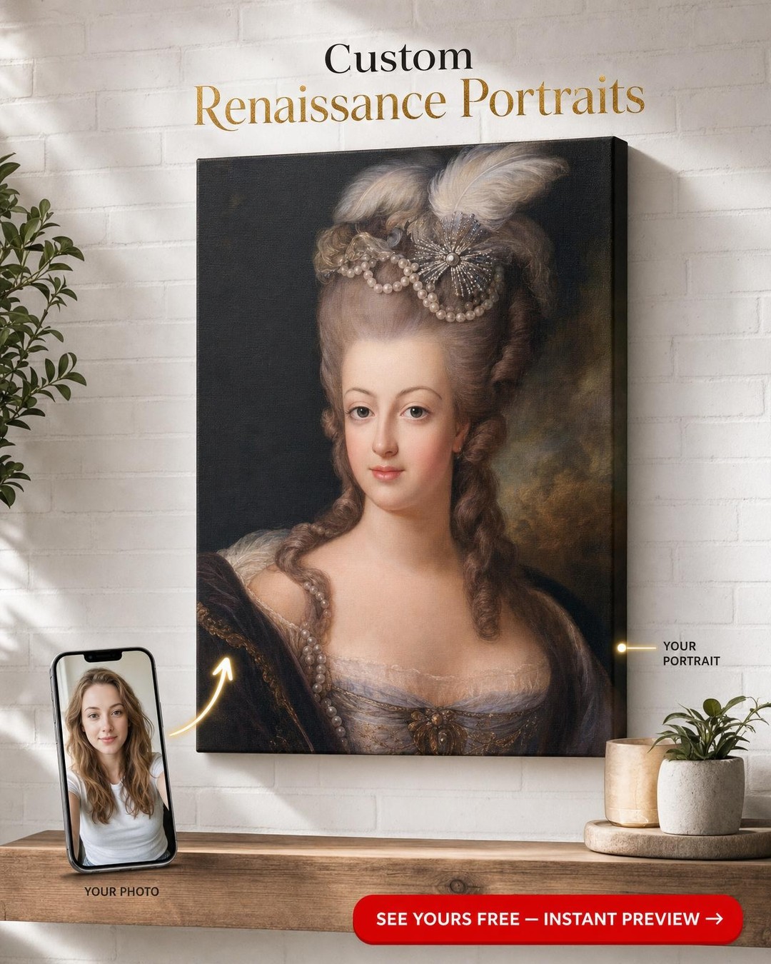 Custom Royal Woman Portrait — Regal Canvas from Photo