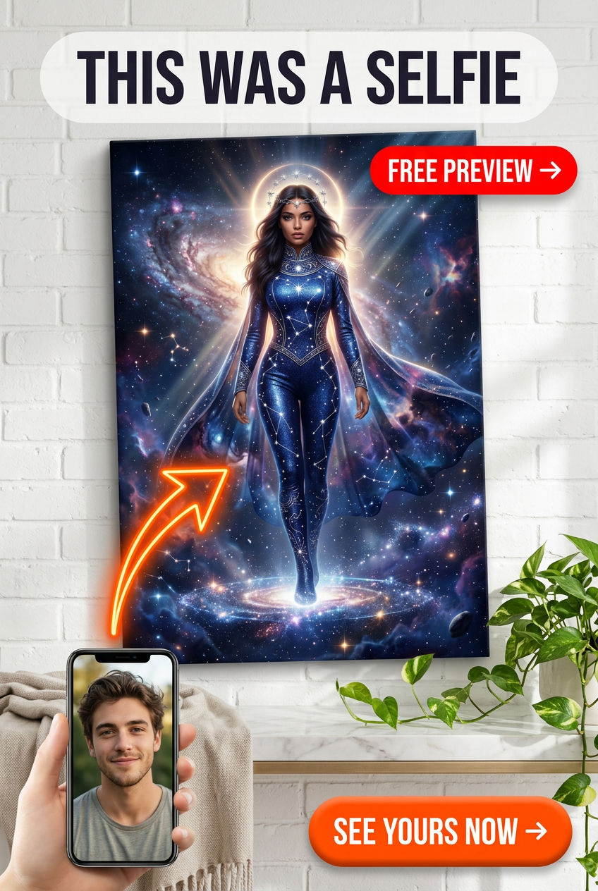 Custom Fantasy Man Portrait — Heroic Cosmic Warrior Canvas