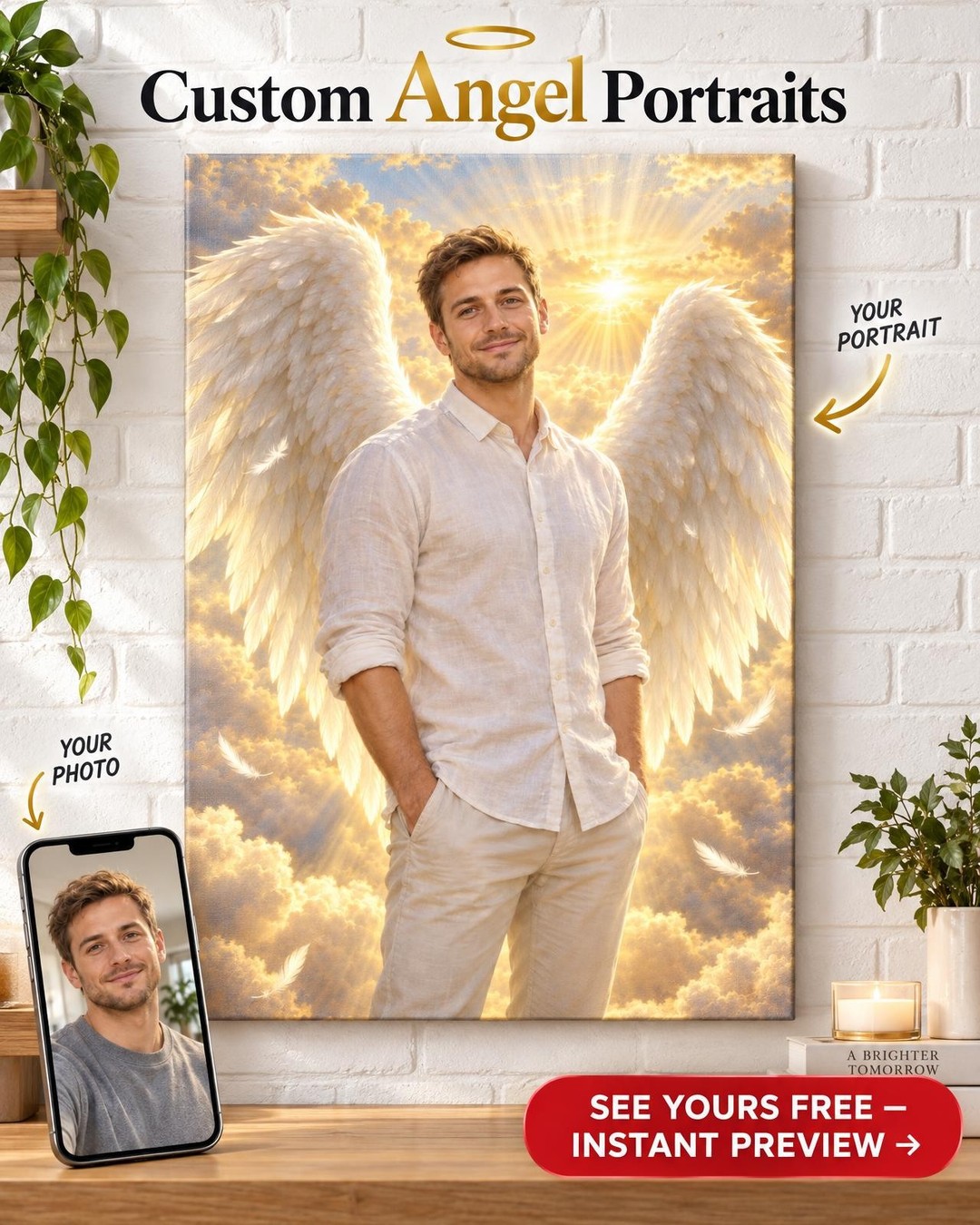 Son Memorial Portrait with Angel Wings Custom Portrait from Photo | Personalized Memorial Gift