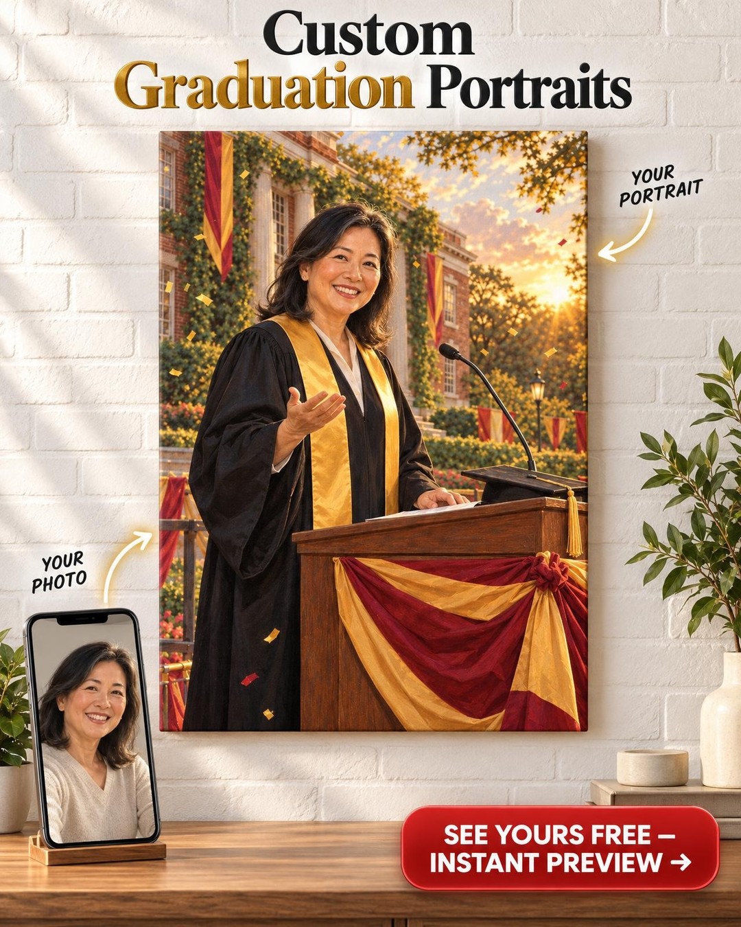 Commencement Speaker Custom Portrait from Photo | Personalized Her Stage Portrait Gift