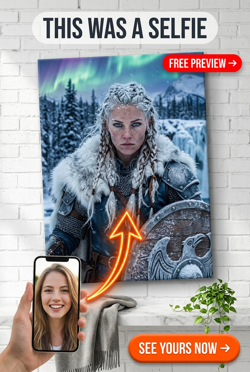 Custom Viking Woman Portrait — Heroic Shieldmaiden Canvas from Photo