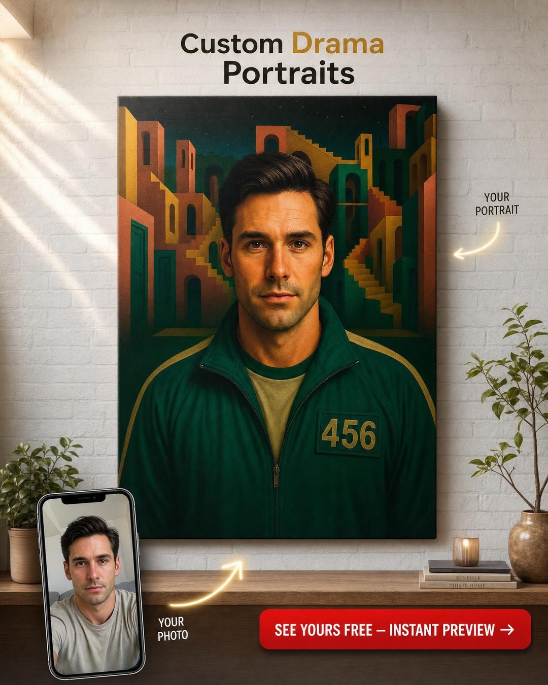 Custom Surreal Man Portrait — Whimsical Canvas from Photo