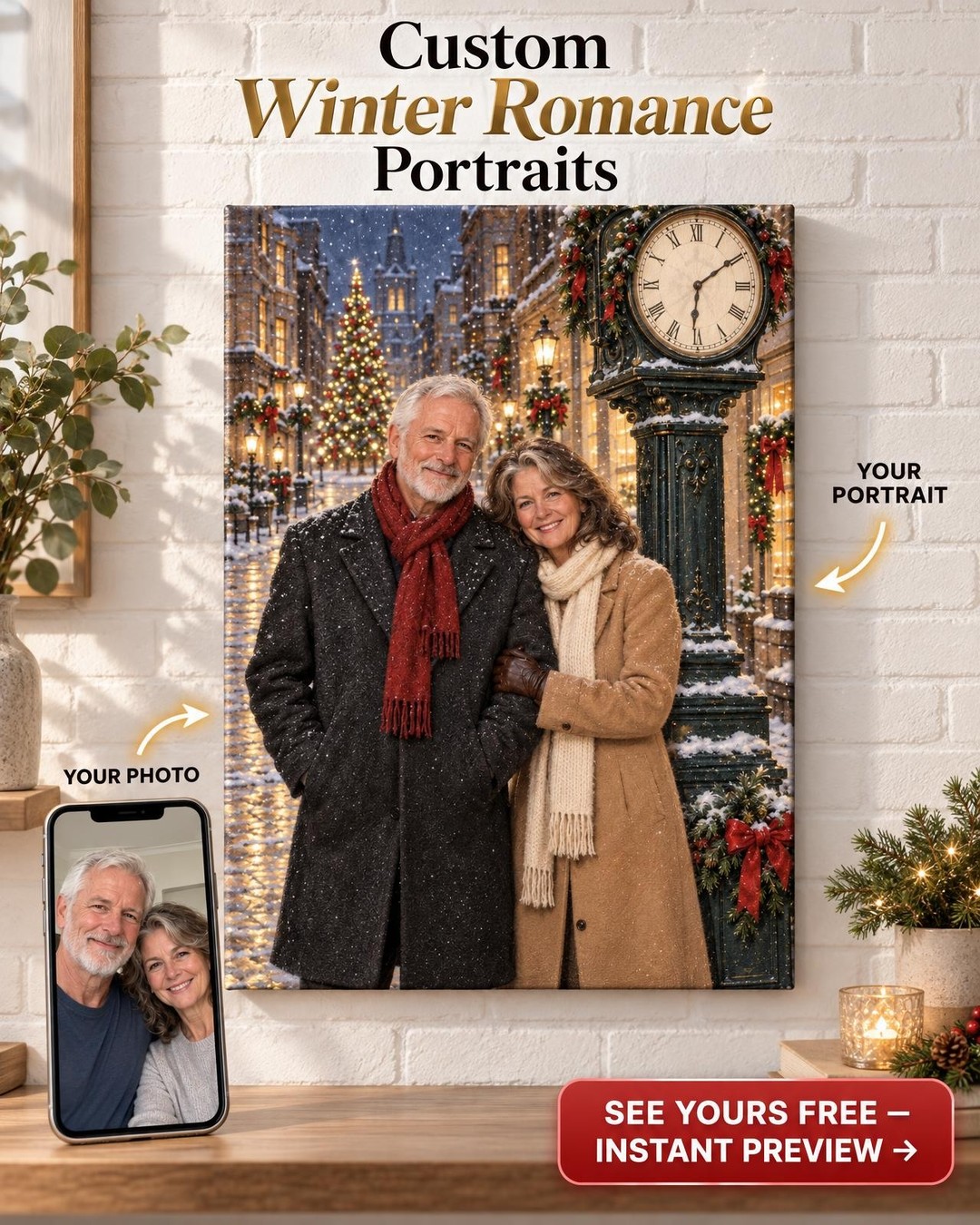 Christmas in the City Custom Portrait from Photo | Personalized Found Love Gift