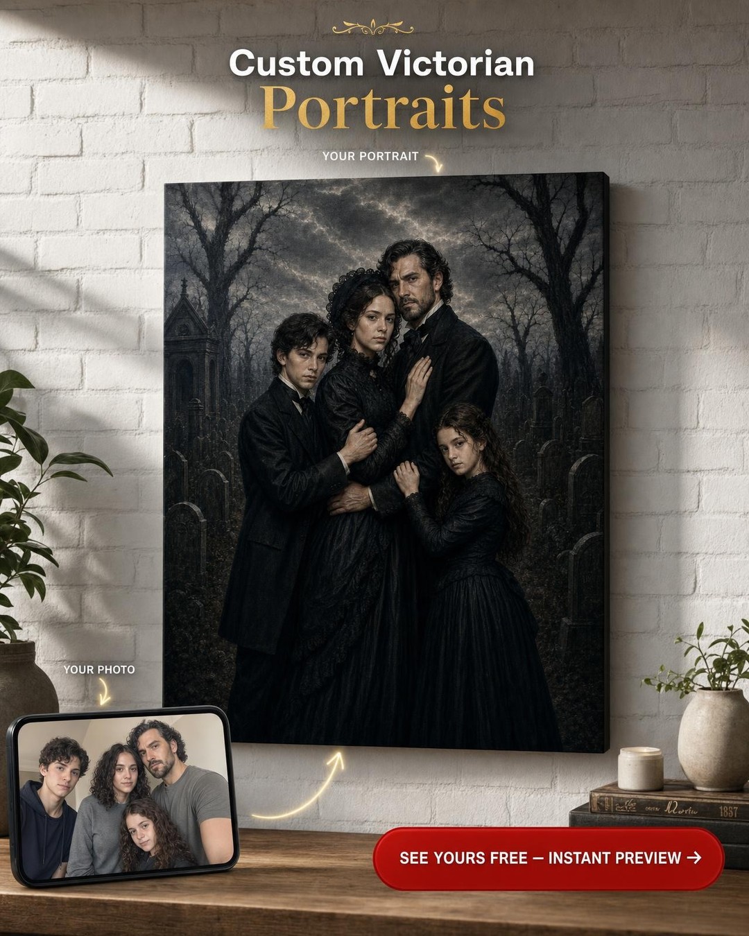 Gothic Graveyard Family Portrait from Photo