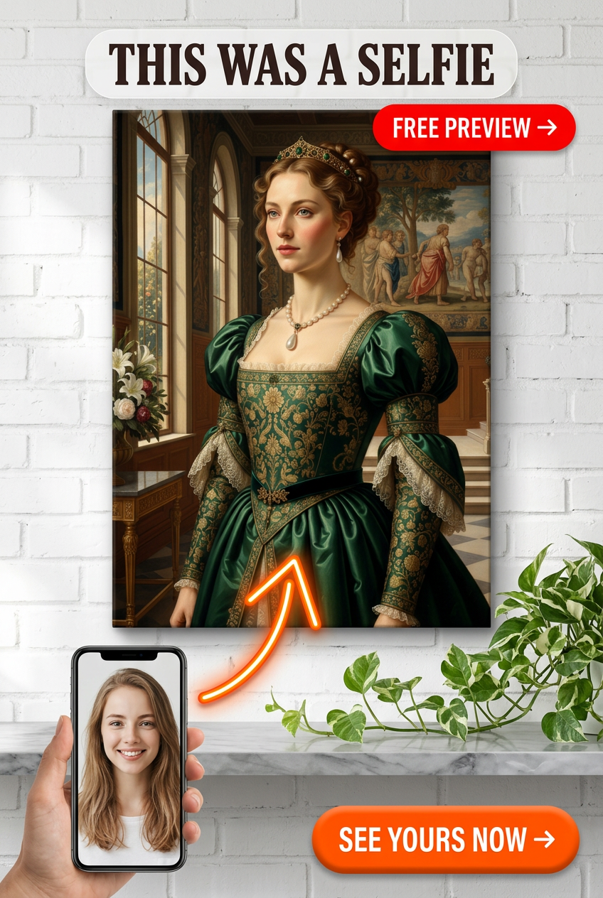 Custom Renaissance Woman Portrait — Regal Crown & Jewelry Canvas