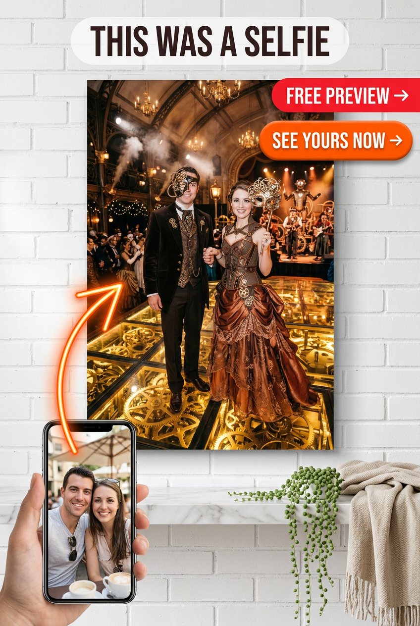 Custom Steampunk Couple Portrait — Whimsical AI Art from Photo