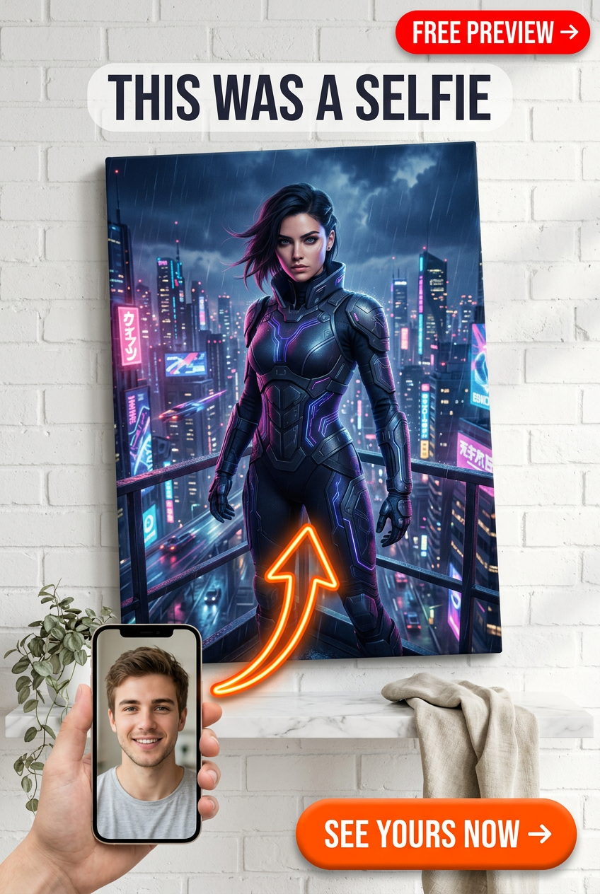 Custom Cyberpunk Portrait for Her — Neon AI Art Canvas