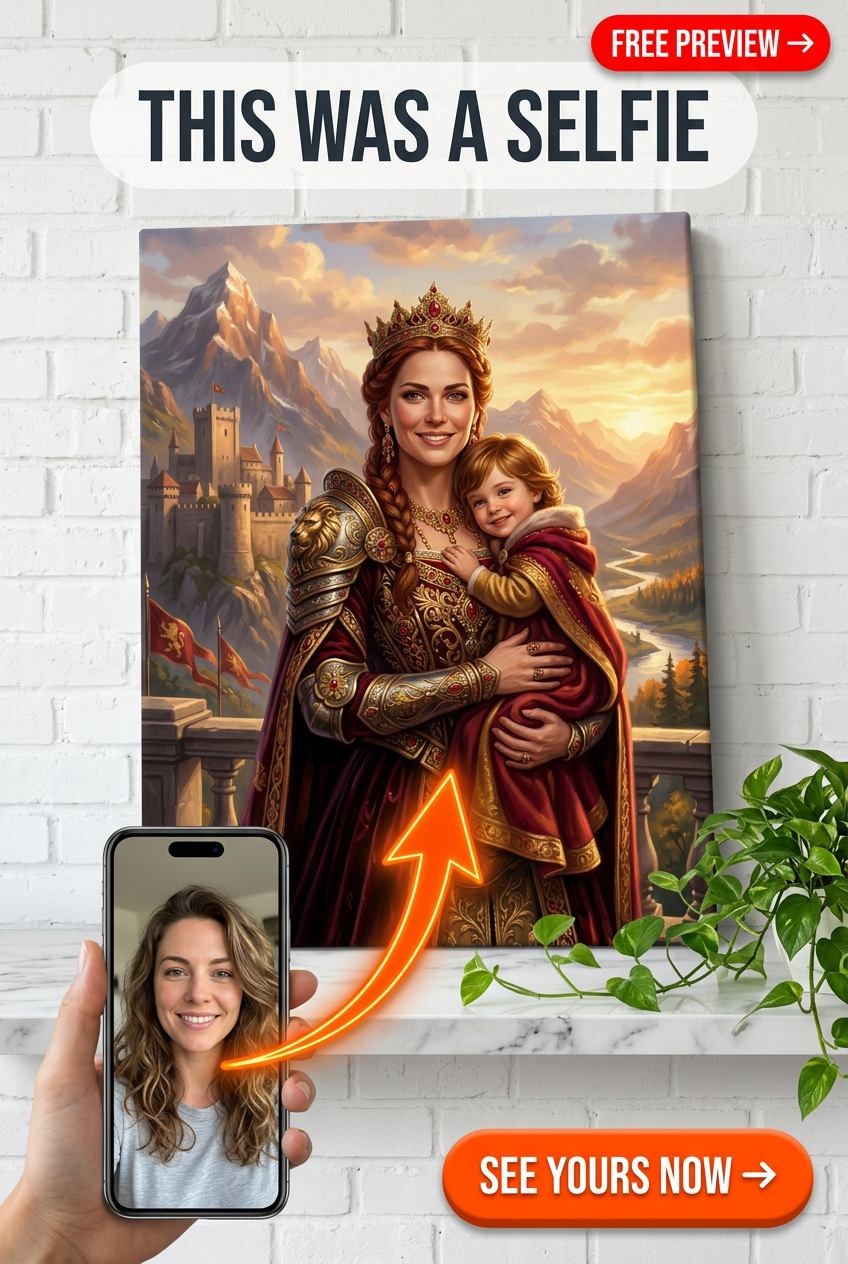 Custom Royal Mother-Child Portrait — Regal Family Canvas from Photo