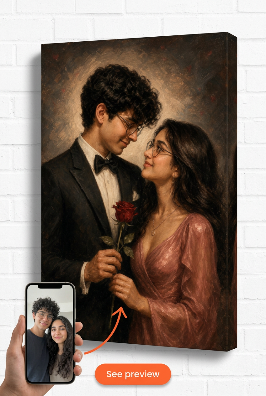 Custom Valentine 1940s Hollywood Couple Portrait from Photo | Personalized Undefined Gift