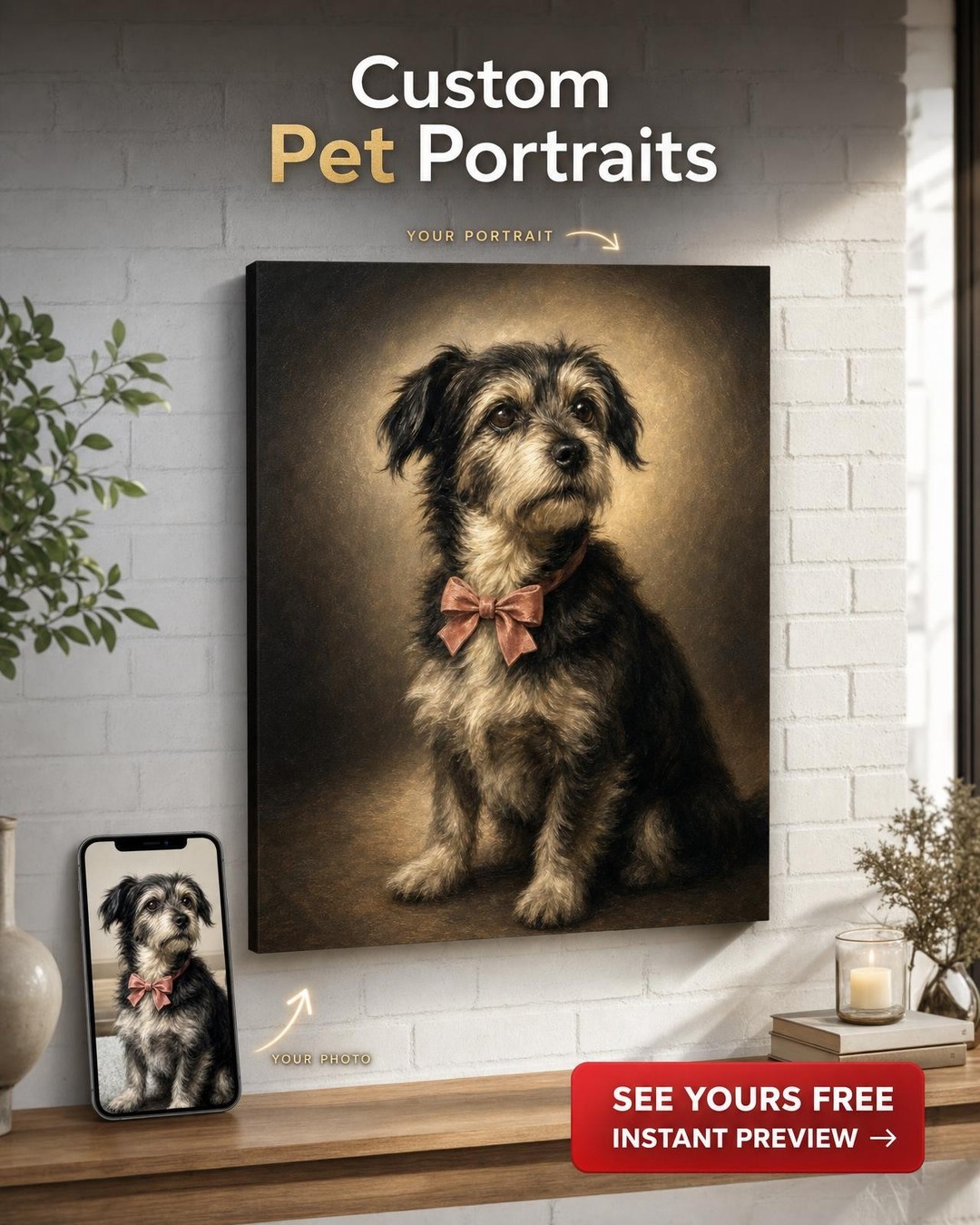 Custom 1940s Hollywood Pet Star Portrait from Photo | Personalized Gift