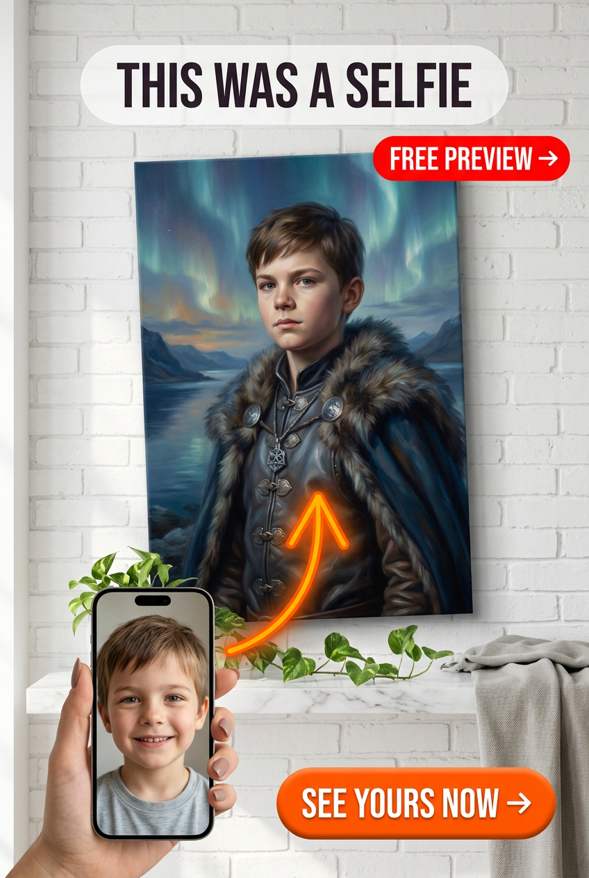 Custom Norse Boy Portrait — Heroic Viking Warrior Canvas