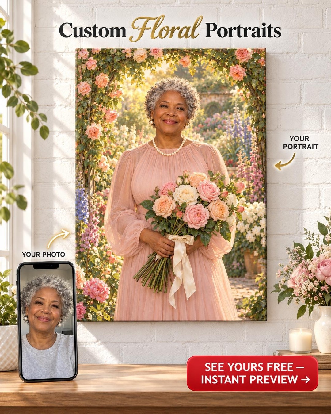 Rose Arch Custom Portrait from Photo | Personalized Gardener Gift